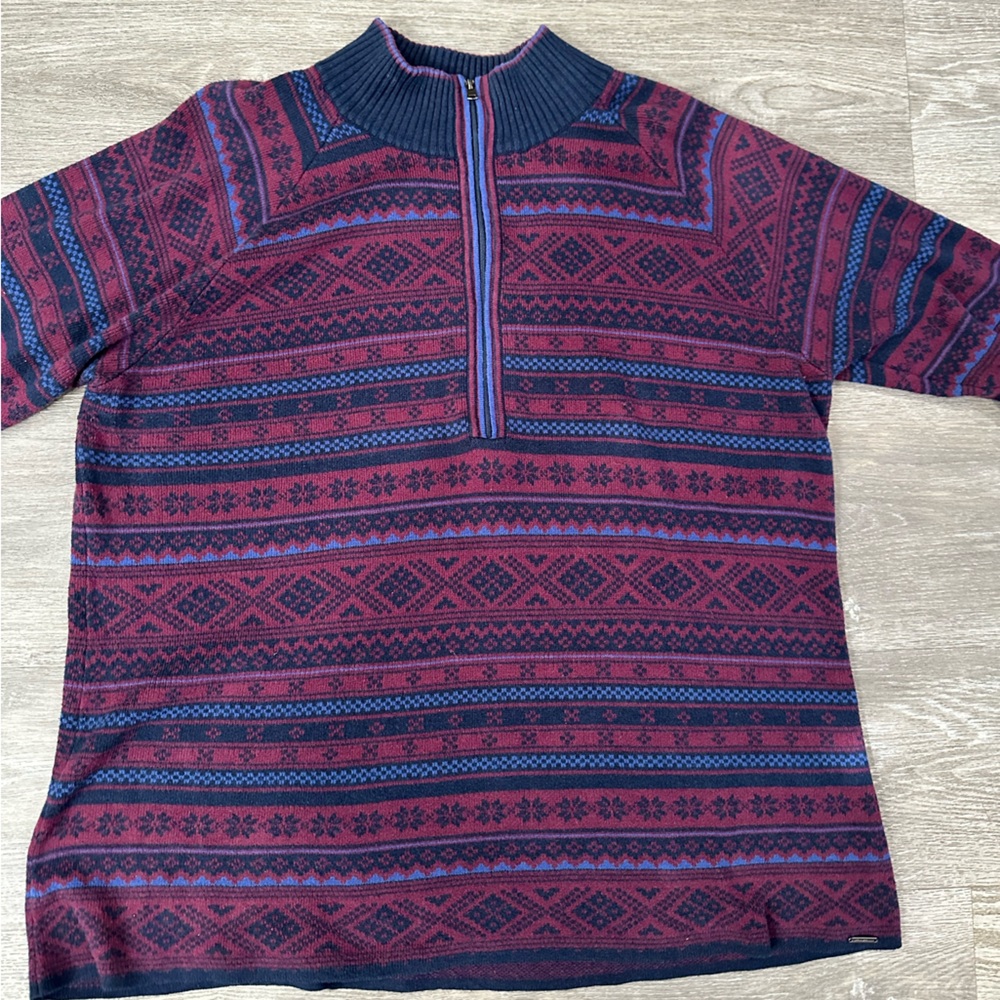Men’s Eddie Bauer Fair Isle Half Zip Navy Maroon Sweater, Size Extra Large Y2K. - Picture 5 of 11